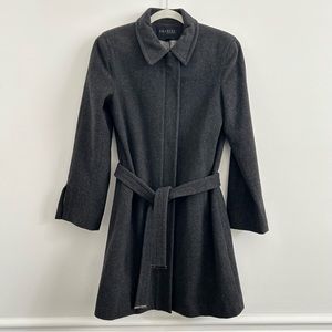 Vintage Express Full Zip Wool Blend Belted Coat in Charcoal Grey sz 5/6 Classic